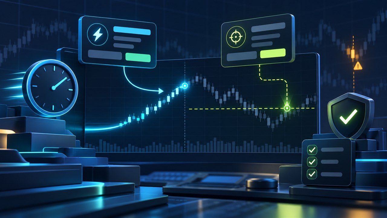 Market order and limit order execution paths compared on a price chart